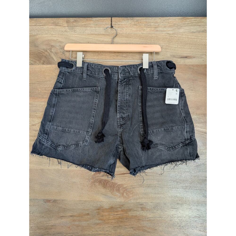 We The Free Low Slung Moxie Shorts Womens 28 Night Hawk Denim Drawstring NWT